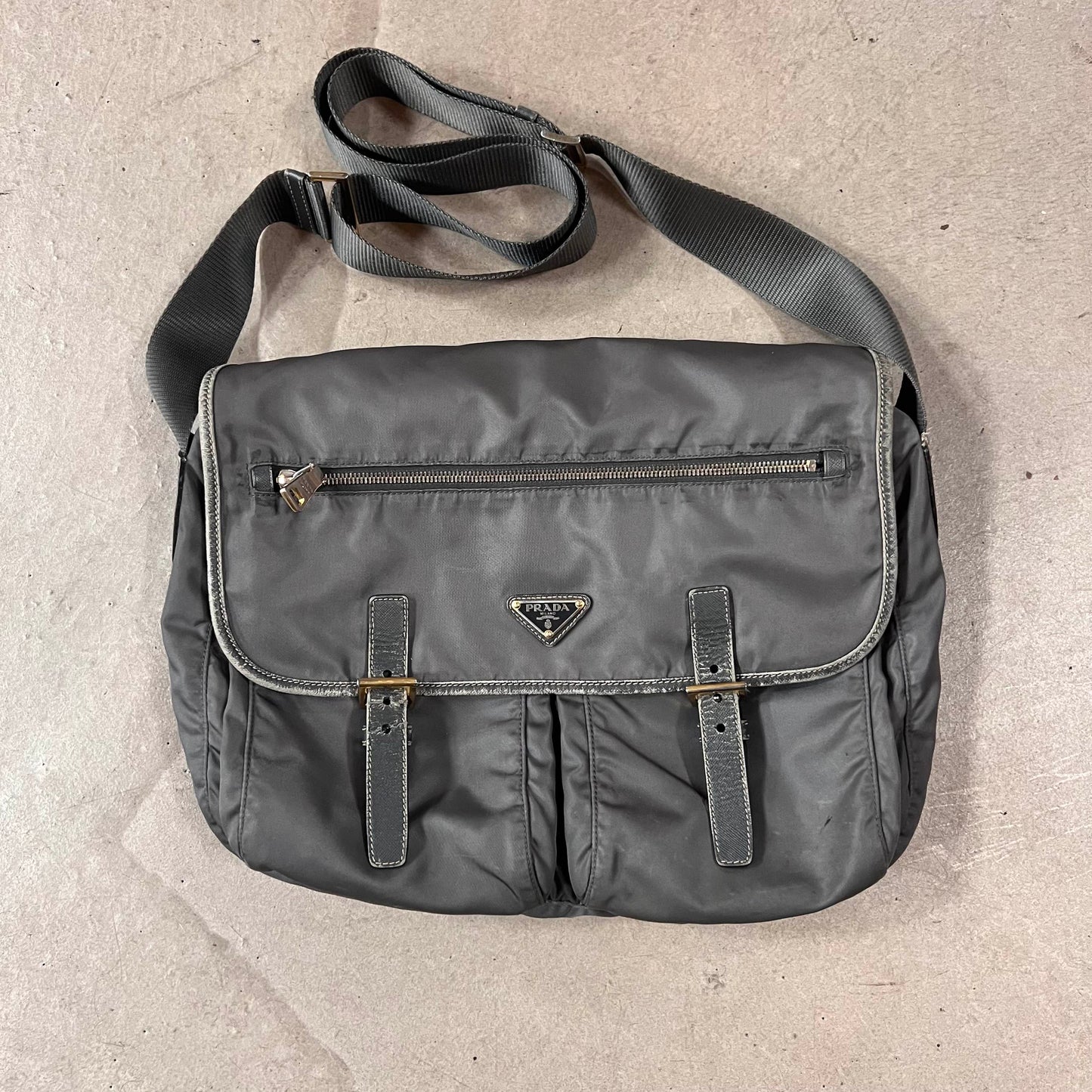 Prada Messenger Bag Double Strap Grey